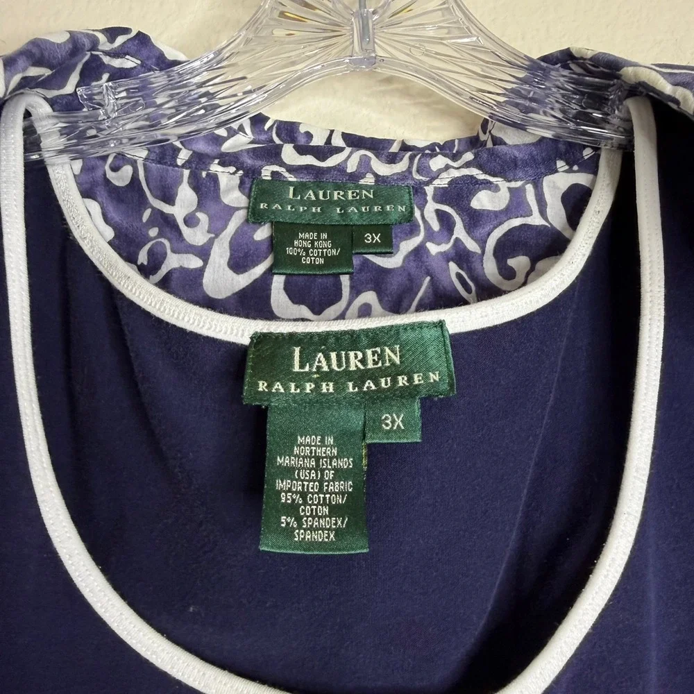 Lauren Ralph Lauren Shirt Set Womens 3X Purple Floral Button Up Tank Top 2pc